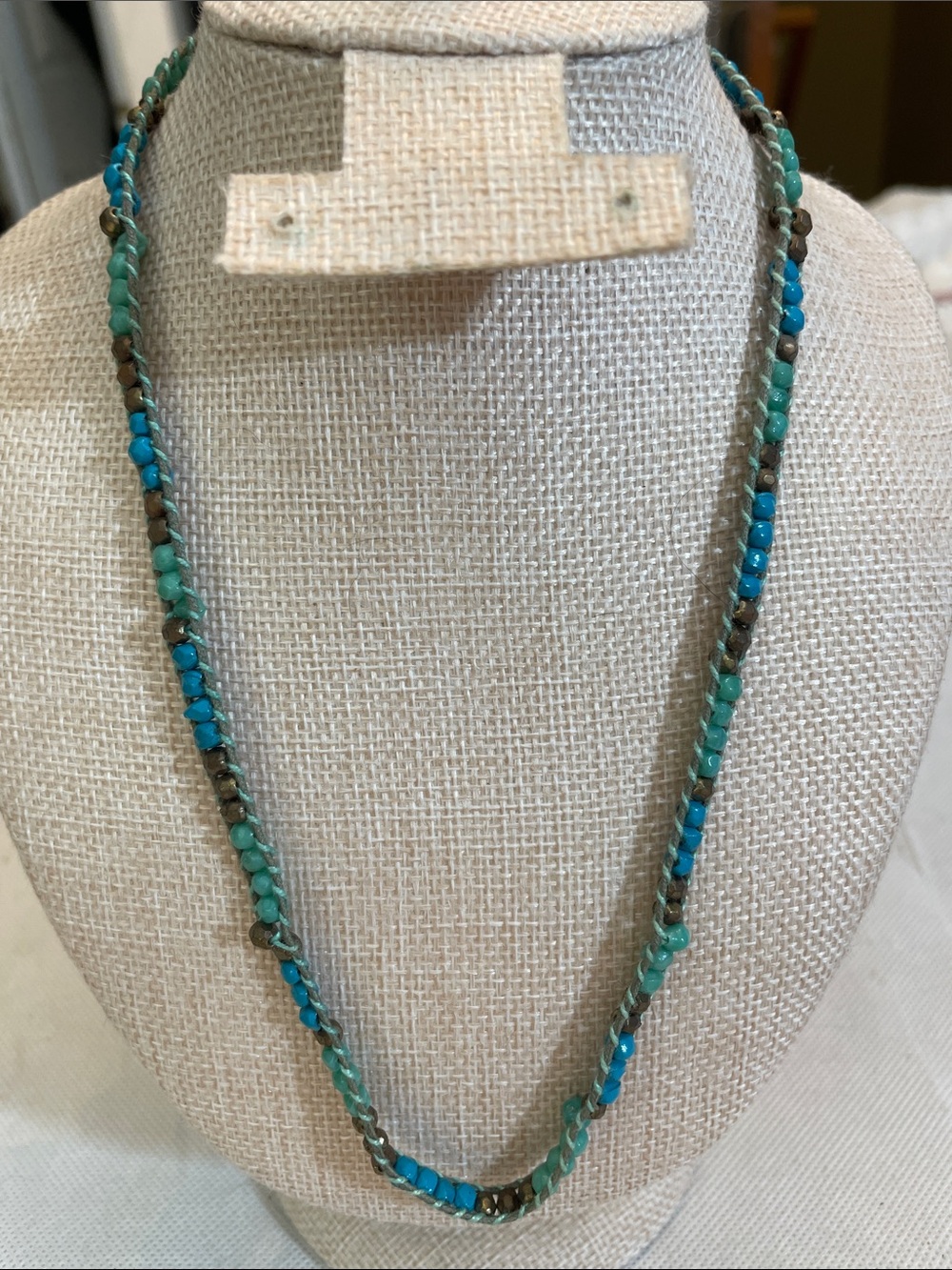 Turquoise Beaded Wrap Necklace - Women Jewelry 10” drop button closure handmade
